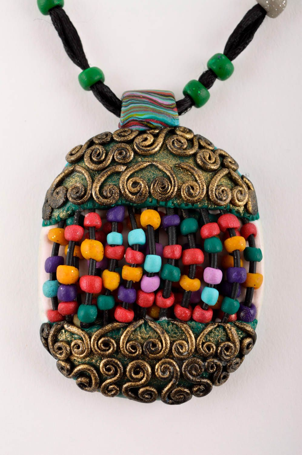Handmade female necklace unusual clay pendant designer accessory gift photo 3