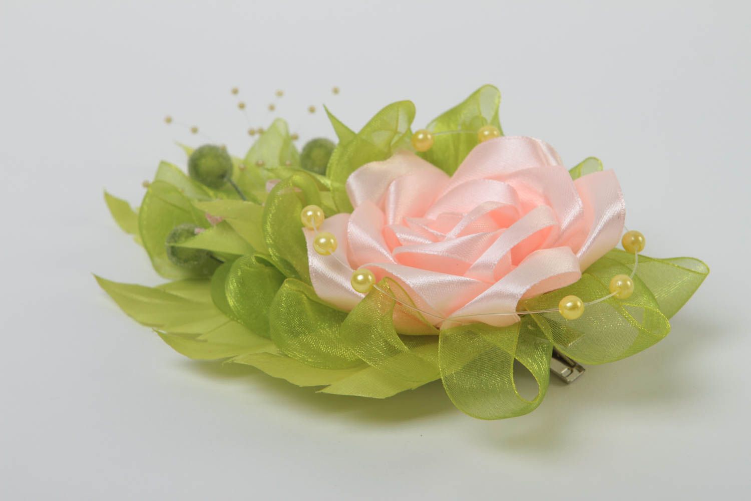 Haarspange Blume handmade Haarschmuck für Kinder Haar Accessoire grün rosa foto 2