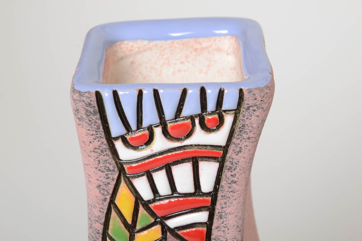 Vase argile fait main Déco maison ornementé multicolore Cadeau original photo 3