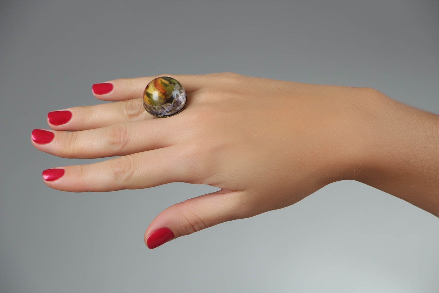 Ring with natural rose coated with jewelry resin photo 4