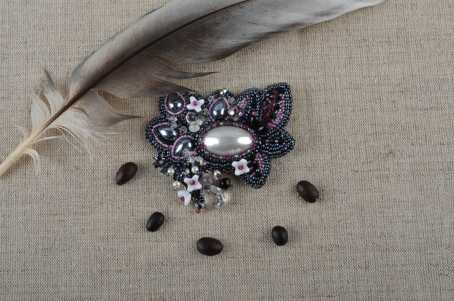 Womens handmade beaded brooch unusual brooch jewelry fashion accessories photo 1
