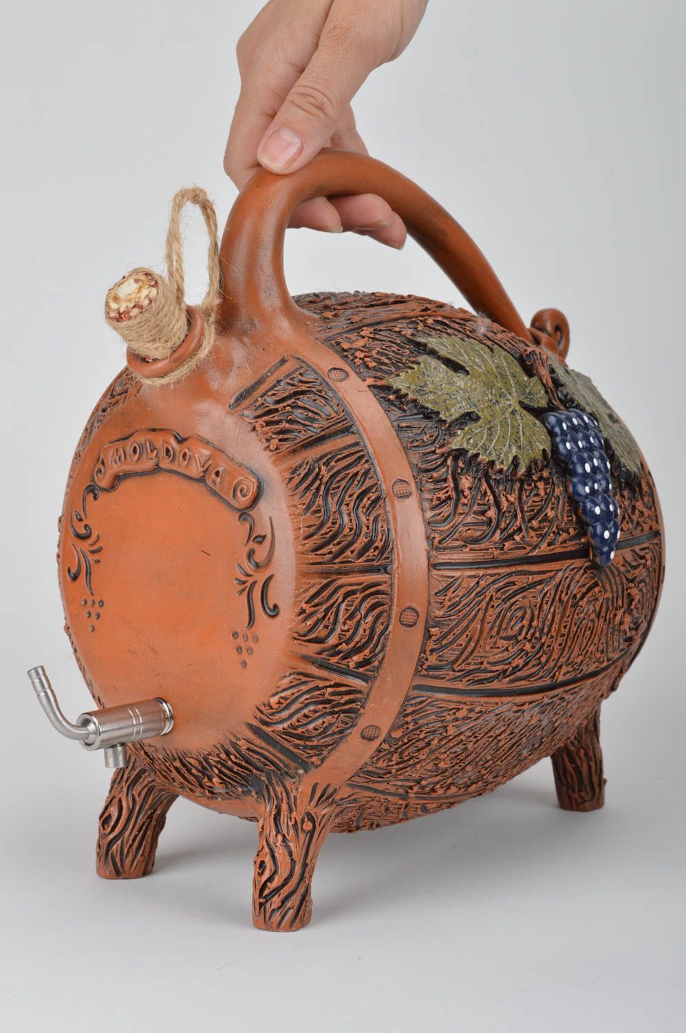 Handmade decorative designer ceramic wine barrel with tap for 4 l photo 5