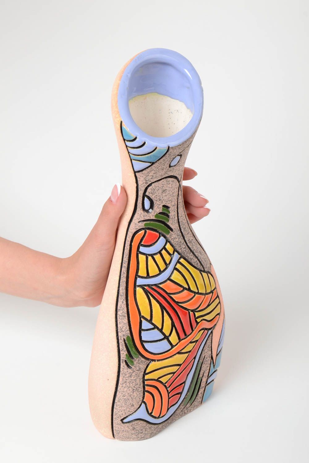 Vase en argile fait main décoratif design original peint pour fleurs 1 L photo 5