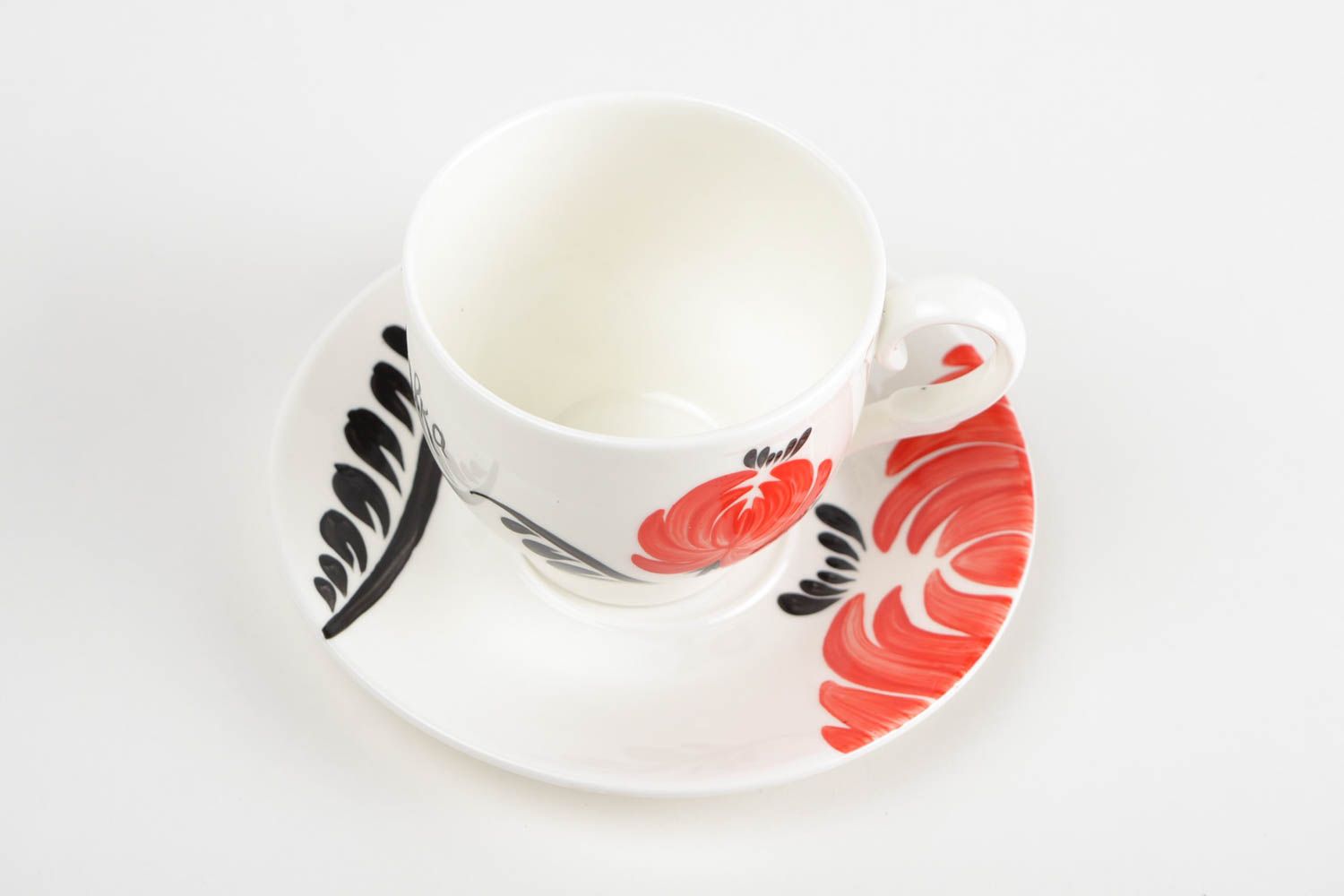 Coffee drinking porcelain Japanese cup with handle and saucer photo 5