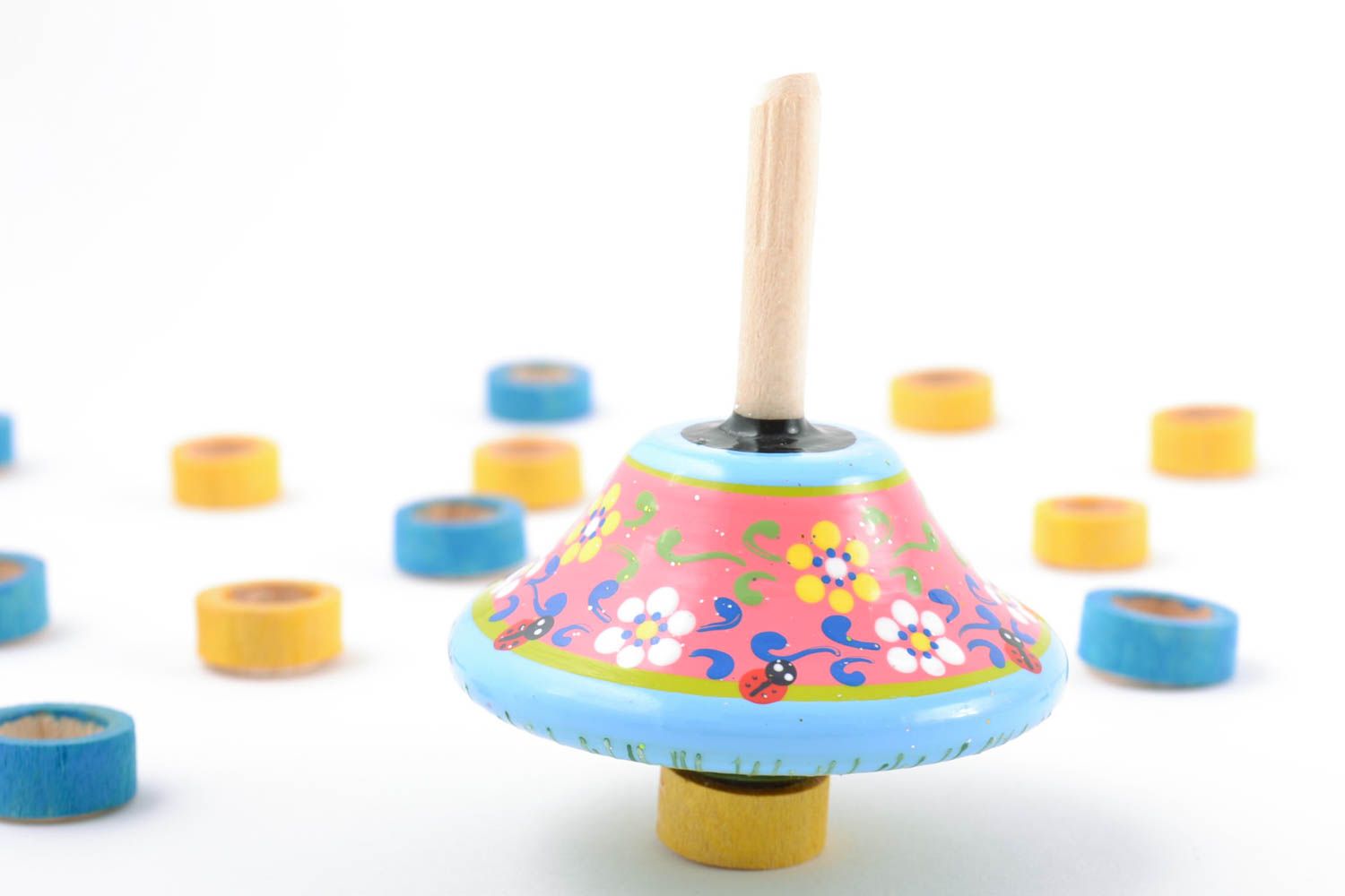 Eco friendly beautiful handmade wooden toy spinning top for children photo 1