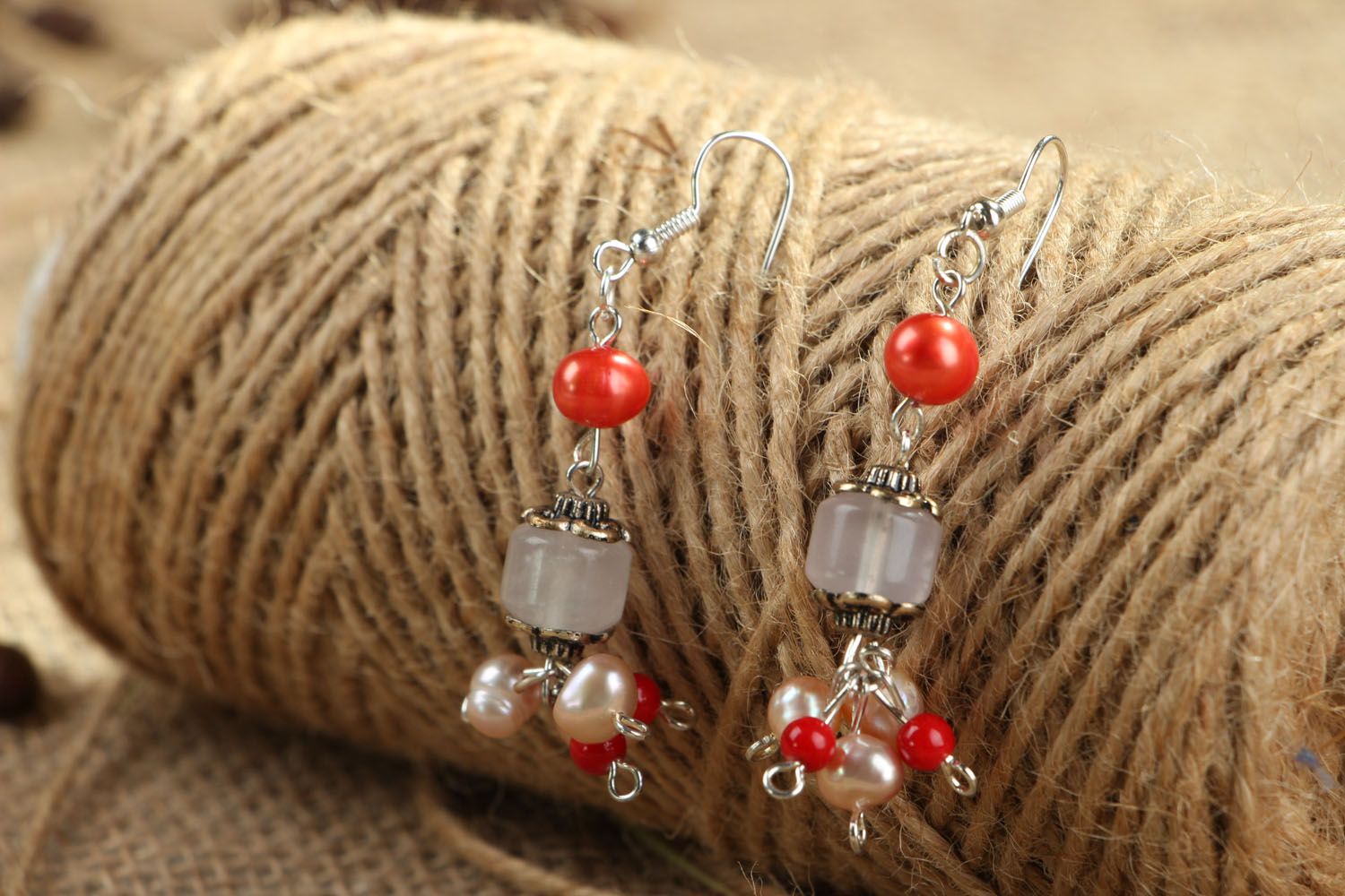 Earrings with amethyst and coral photo 3