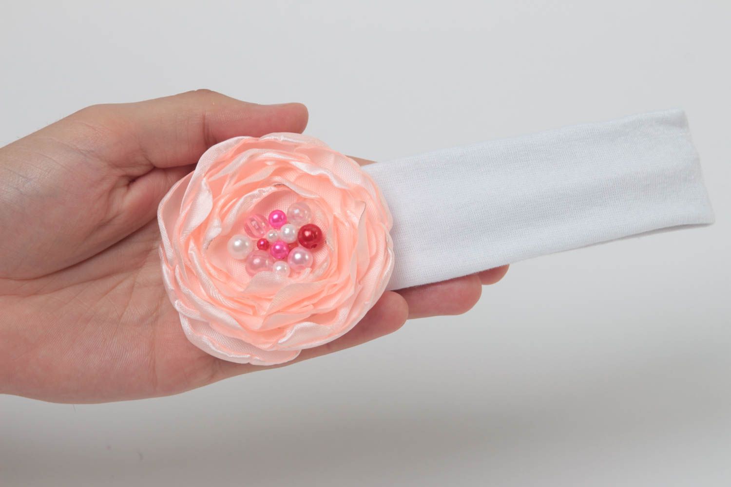 Haarband mit Blumen Schmuck handgemacht Accessoires für Haare in Rosa Weiß foto 5