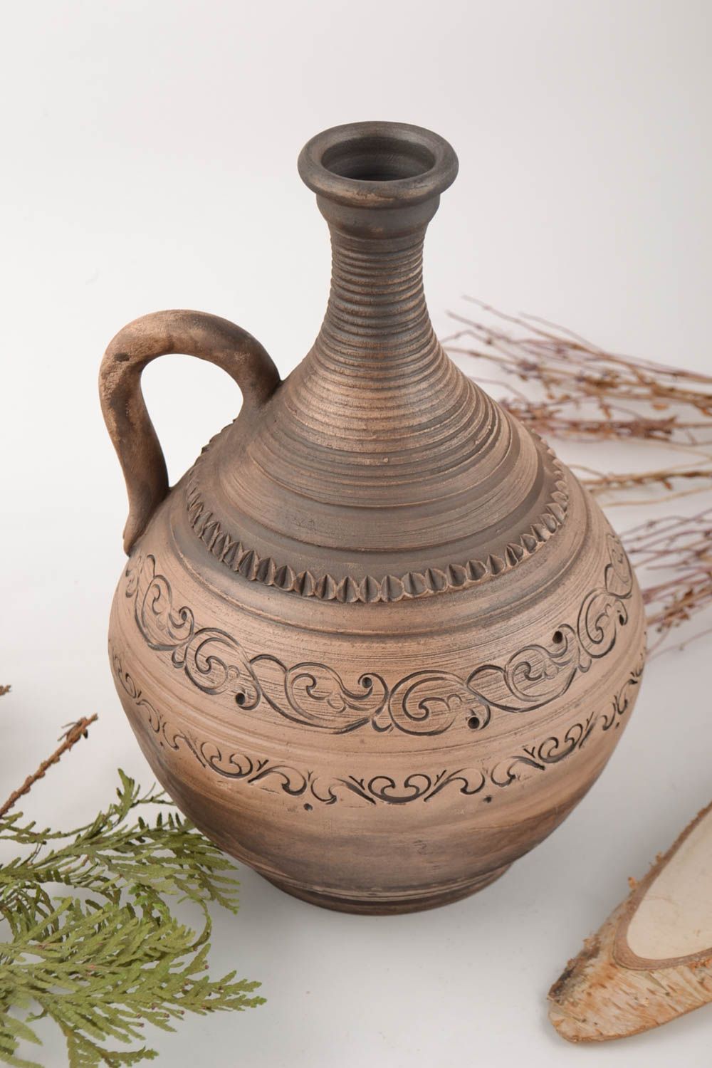 Keramik Krug mit Henkel 2 L für Wein schön ethnisch mit Muster und engem Hals foto 1