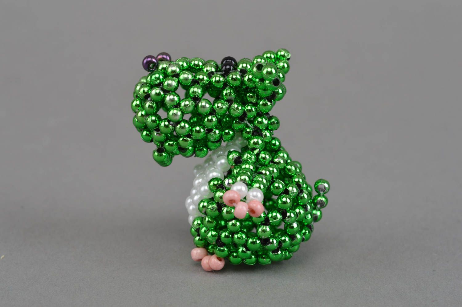 Figurine de hyppo faite main en perles de rocaille vert décoration originale photo 4