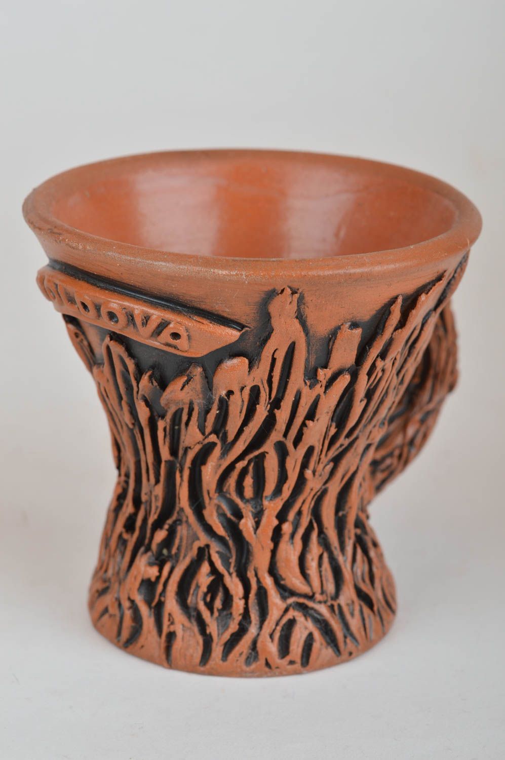 Taza cerámica pequeña hecha a mano a imitación de madera original de 100 ml foto 4