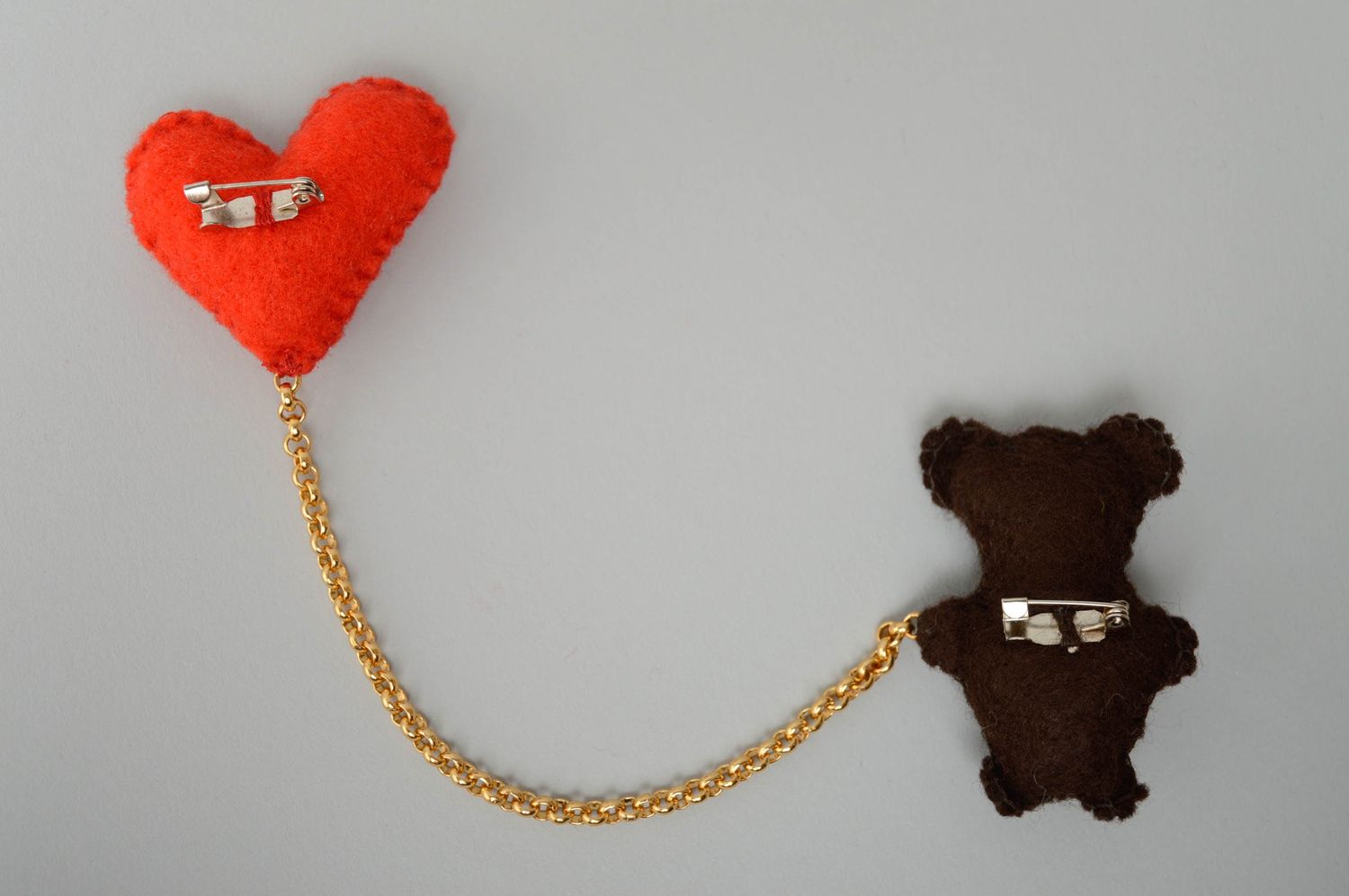 Handmade fabric brooch Bear with Heart photo 2