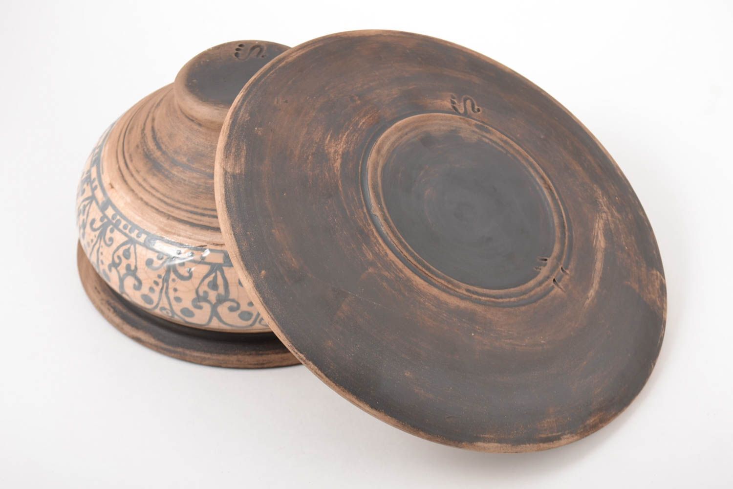 Глиняный горшок посуда ручной работы посуда из глины горшок и тарелка с узорами фото 3