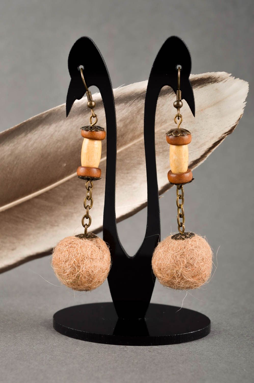 Handmade designer earrings stylish textile earrings unusual accessory gift photo 1