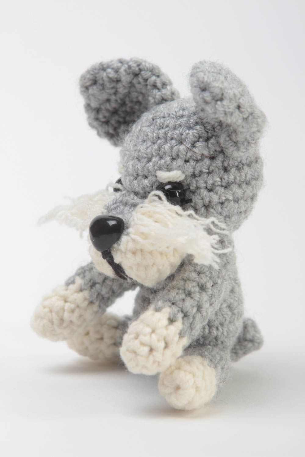 Jouet enfant Peluche tricotée fait main Cadeau original petit chien gris photo 2
