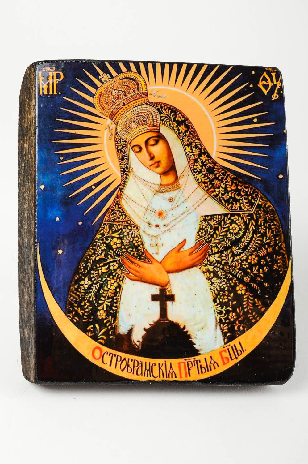 Икона ручной работы православная икона изделие из дерева икона Остробрамская фото 4