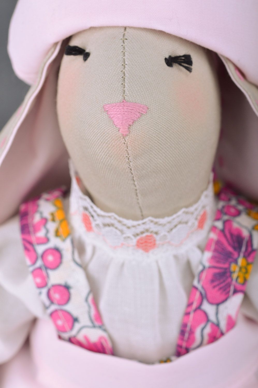 Handmade interior soft toy sewn of cotton and linen fabrics long-eared rabbit photo 2