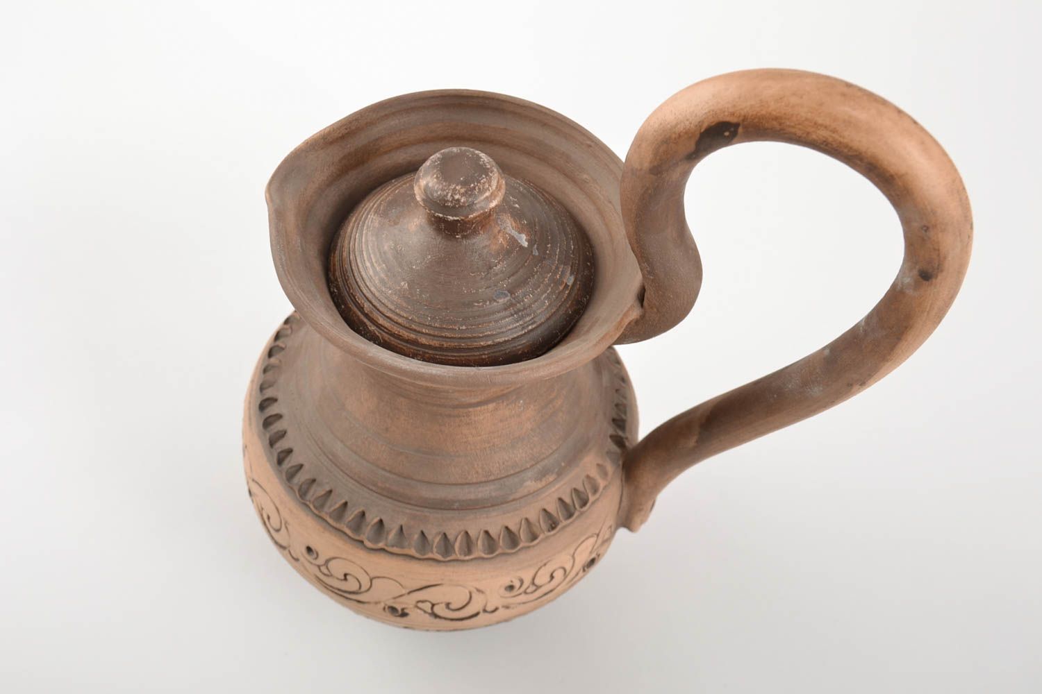 Cruche en céramique faite main avec couvercle poterie originale 1 litre photo 2