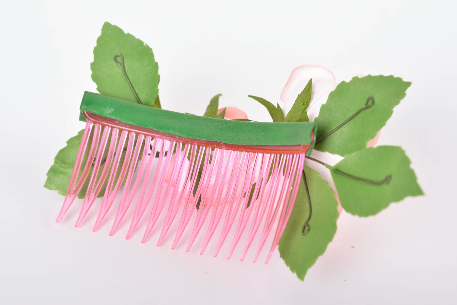Peigne cheveux rose fait main Accessoire coiffure fleurs foamiran Cadeau femme photo 4