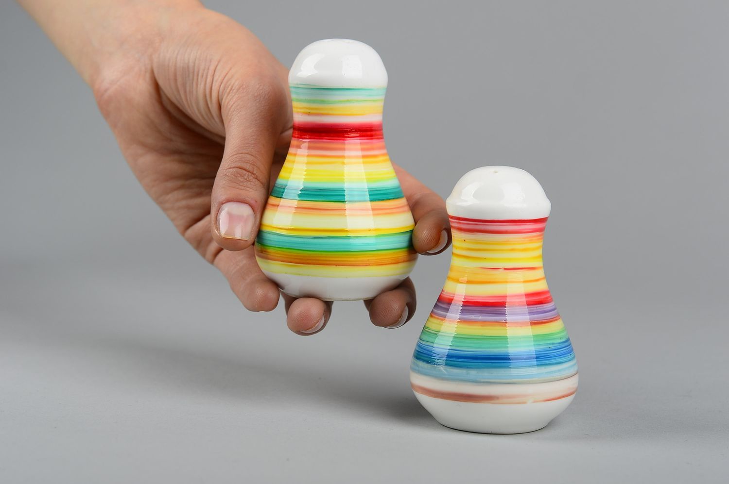 Salière Poivrière fait main Vaisselle originale céramique multicolore design photo 2
