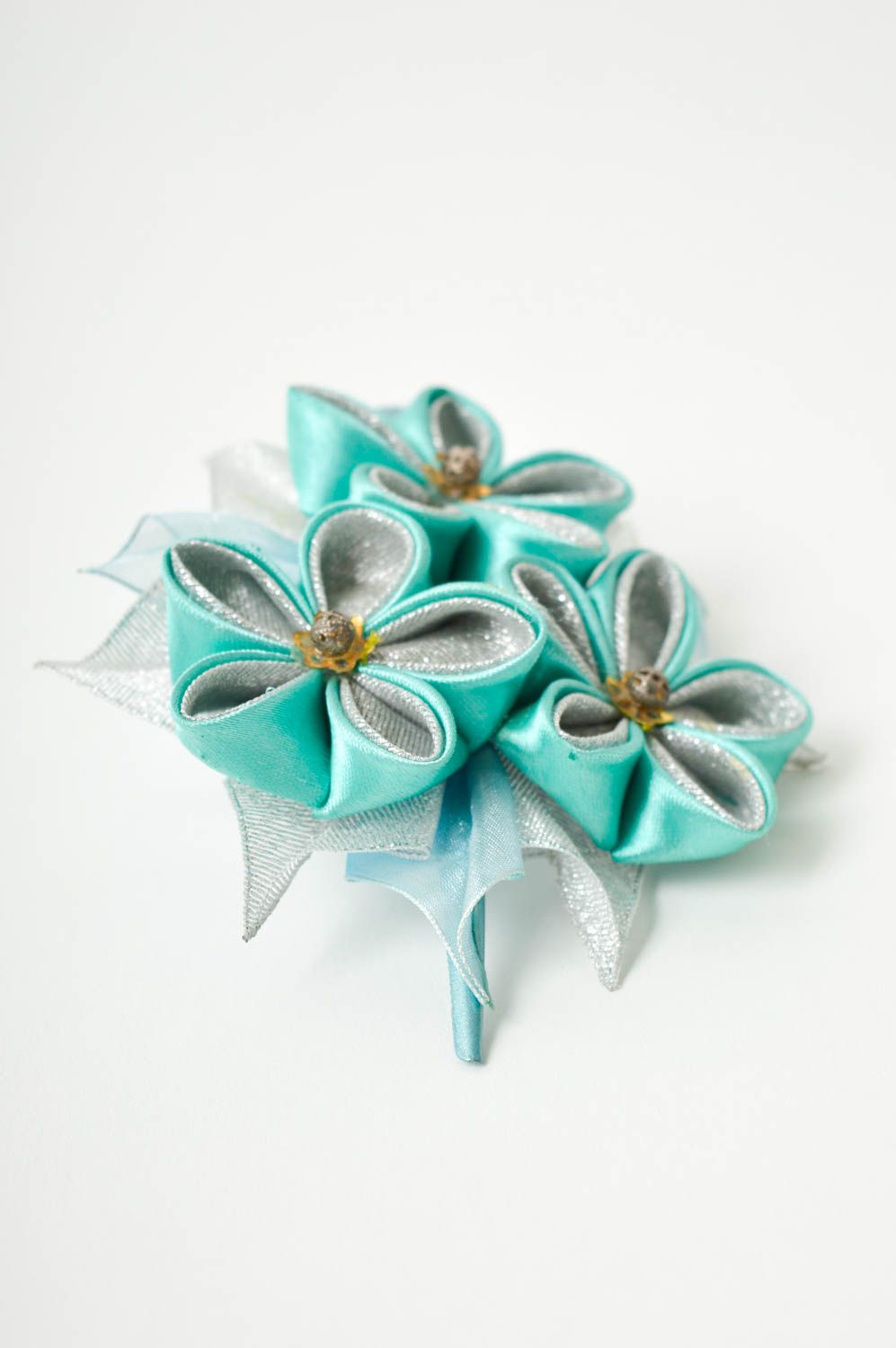 Designer satin barrette handmade hair clip hair accessories with flowers  photo 4
