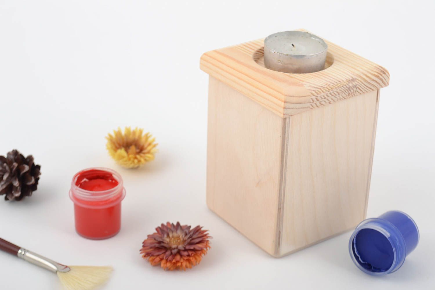 Holz Teelichthalter Rohling zum Bemalen Box interessant handgemacht originell foto 1