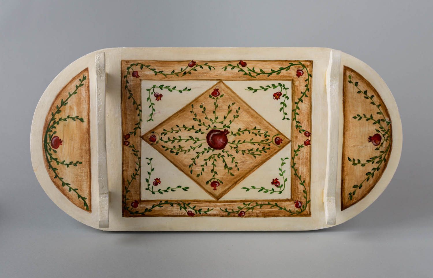 Handmade Tablett aus Holz Serviertablett Holz Deko Holztablett mit Ornament bunt foto 2