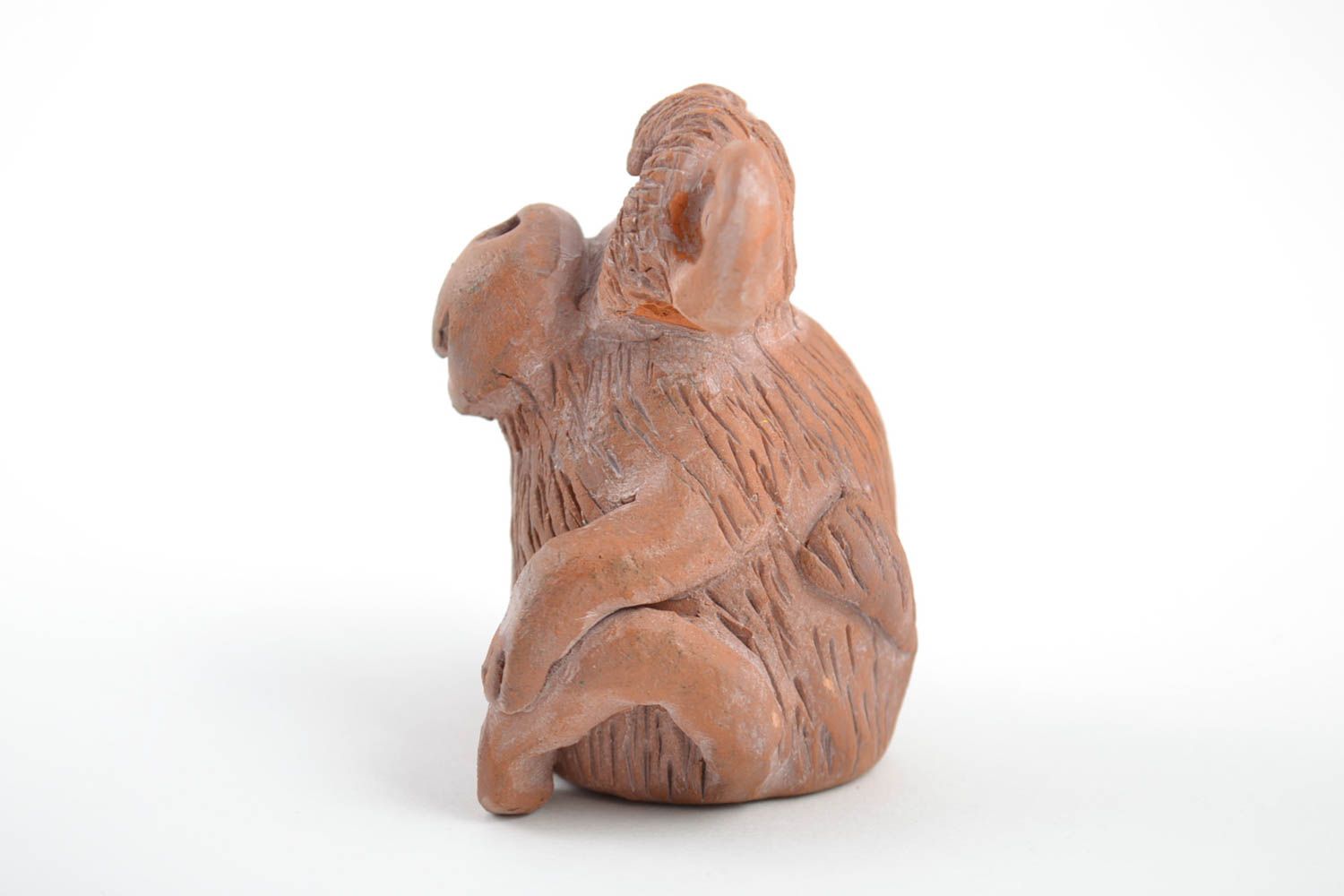 Statuina decorativa fatta a mano in ceramica scimmia divertente marrone foto 3
