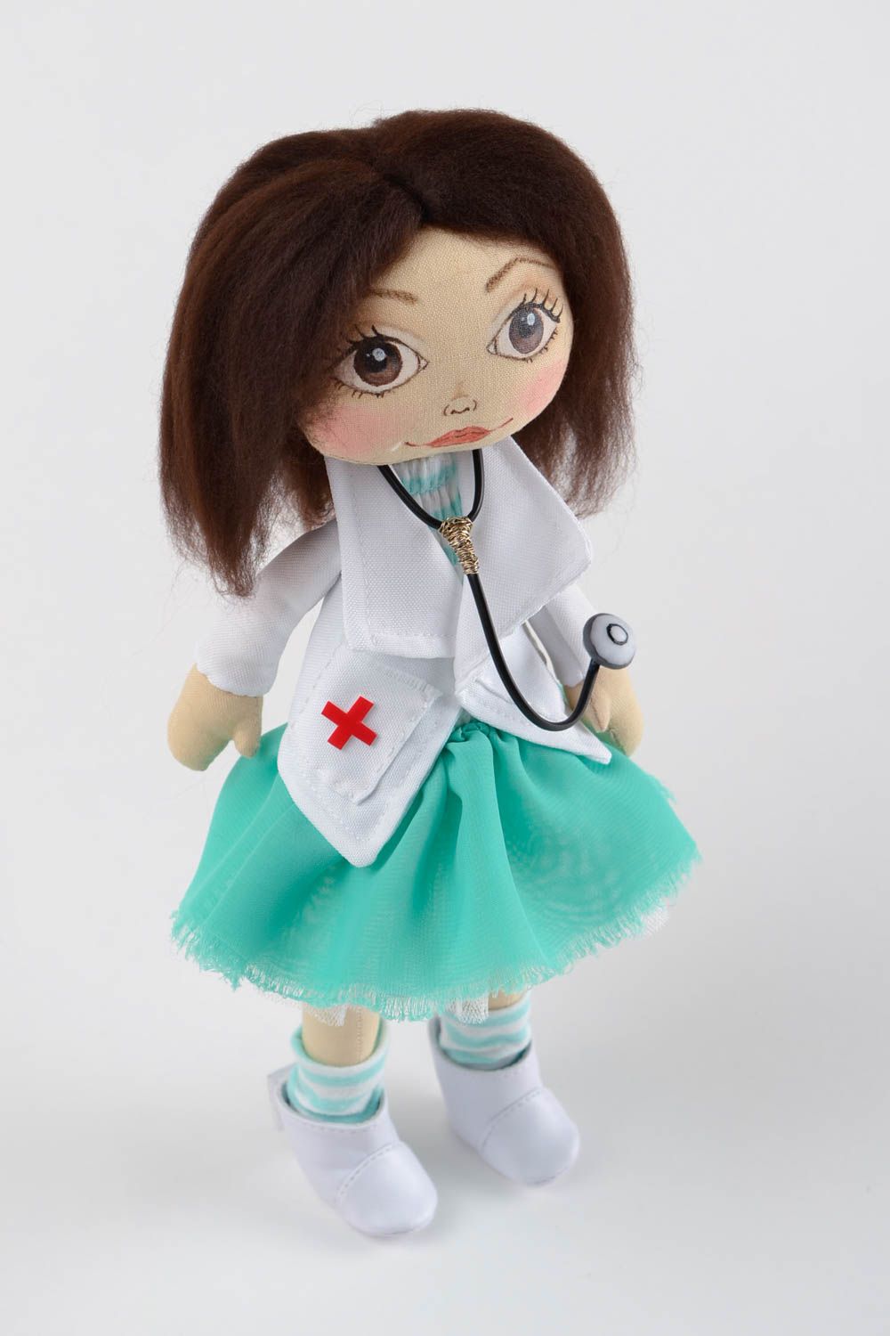 Handmade textile doll designer nurse toy interior idea for present rag toy photo 3