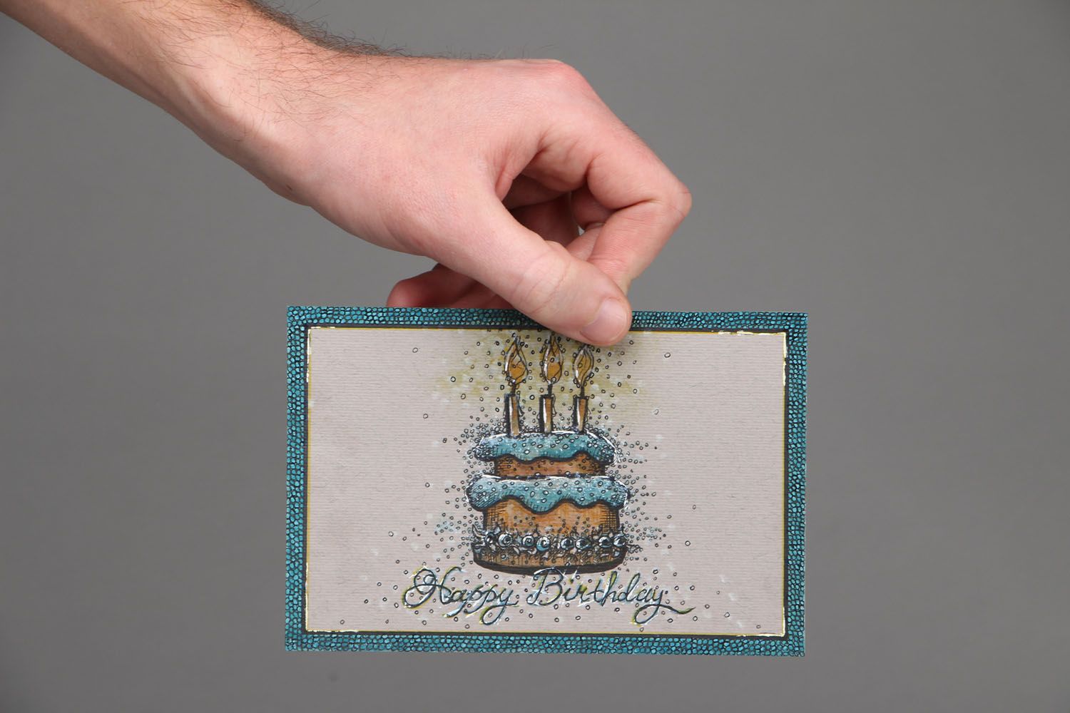 Cartão postal com uma imagem com caneta de gel Happy birthday foto 3