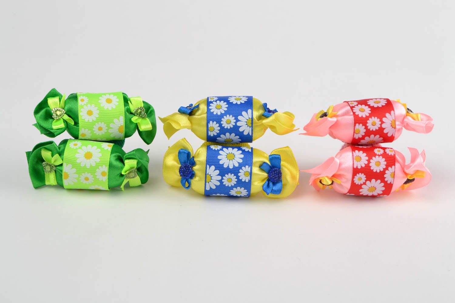 Набор детских резинок из 4 штук разноцветные красивые из репсовых лент хэнд мейд фото 3