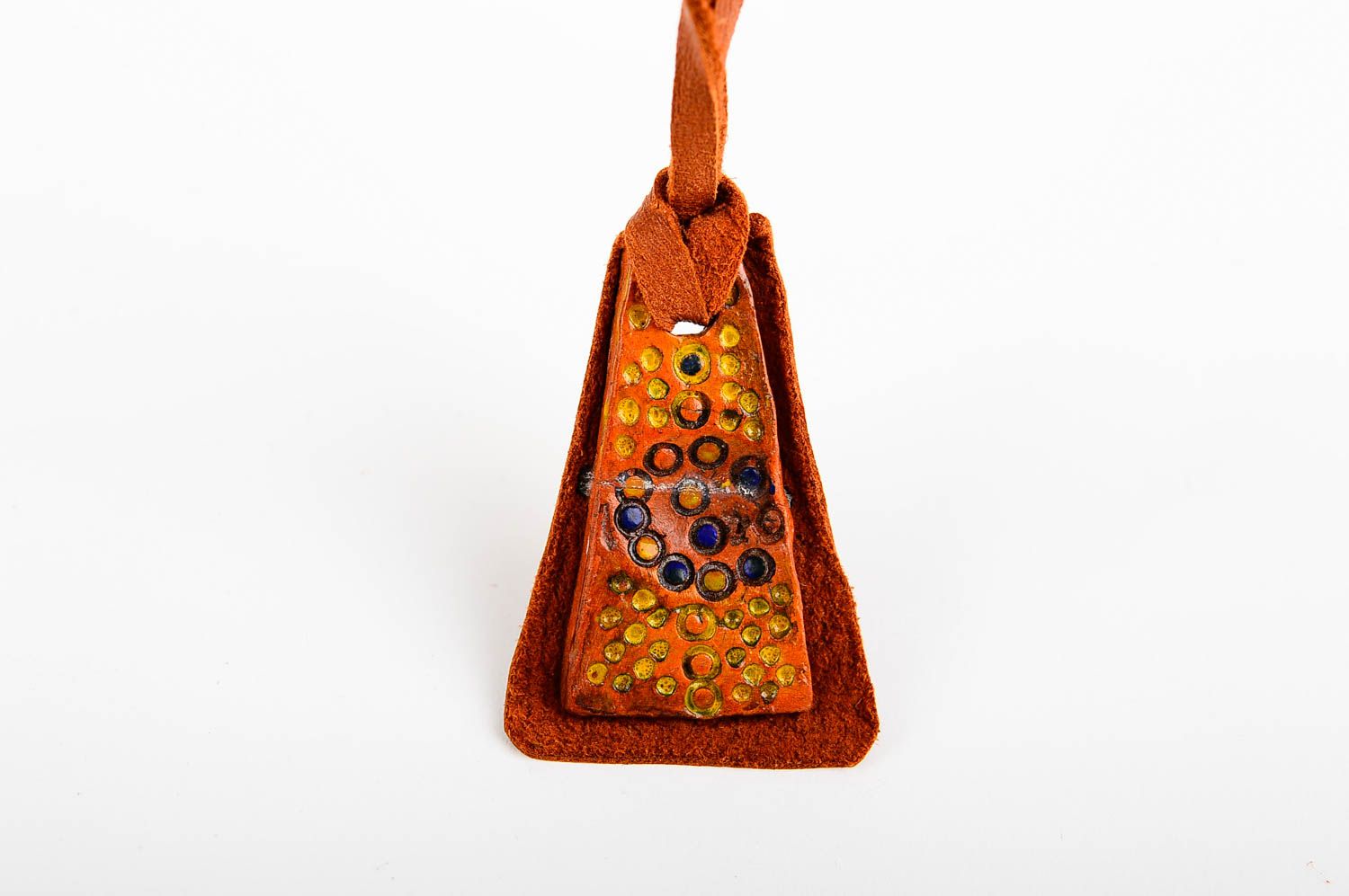 Ceramic accessories handmade pendant brown leather necklace women pendants  photo 3