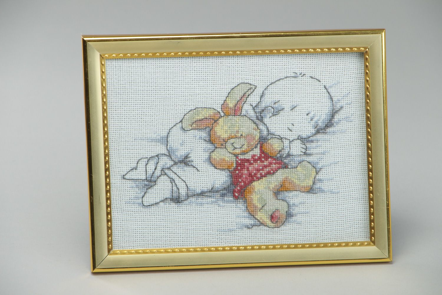 Handmade designer cross stitch embroidered picture with frame for child's room  photo 1
