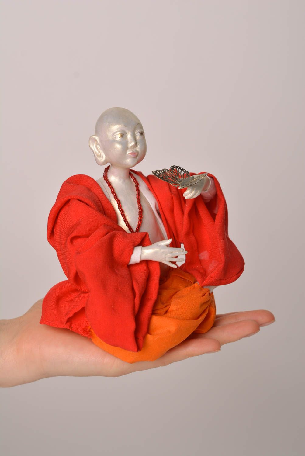 Statuette moine bouddhique Poupée faite main en terre-papier Décoration maison photo 5