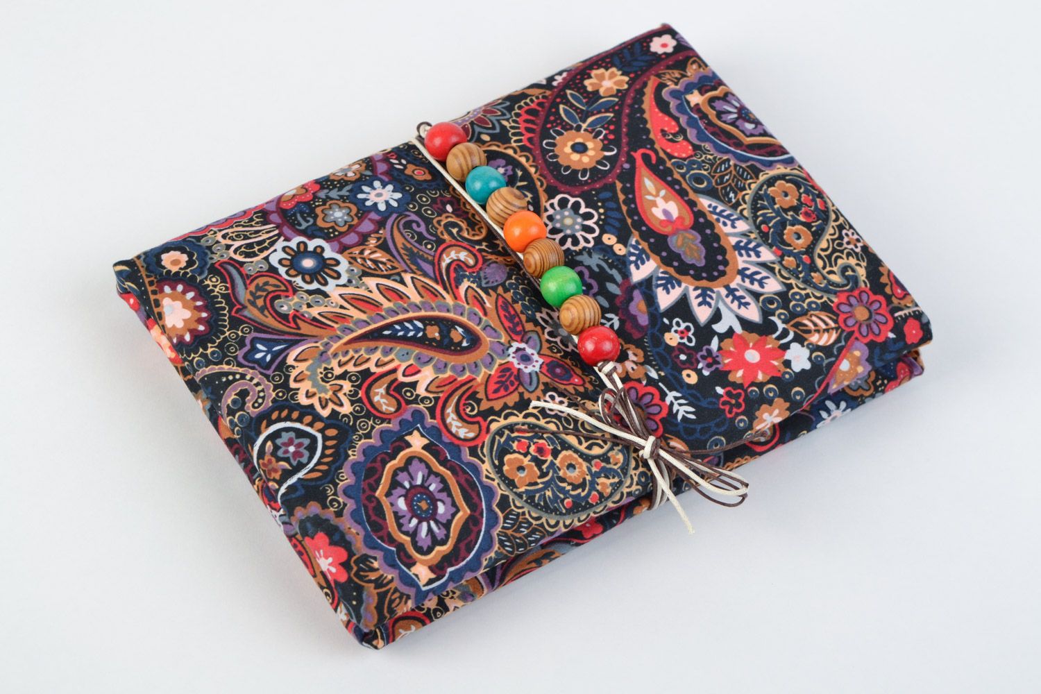 Handmade notebook with fabric cover with Indian cucumber pattern for 60 pages photo 3