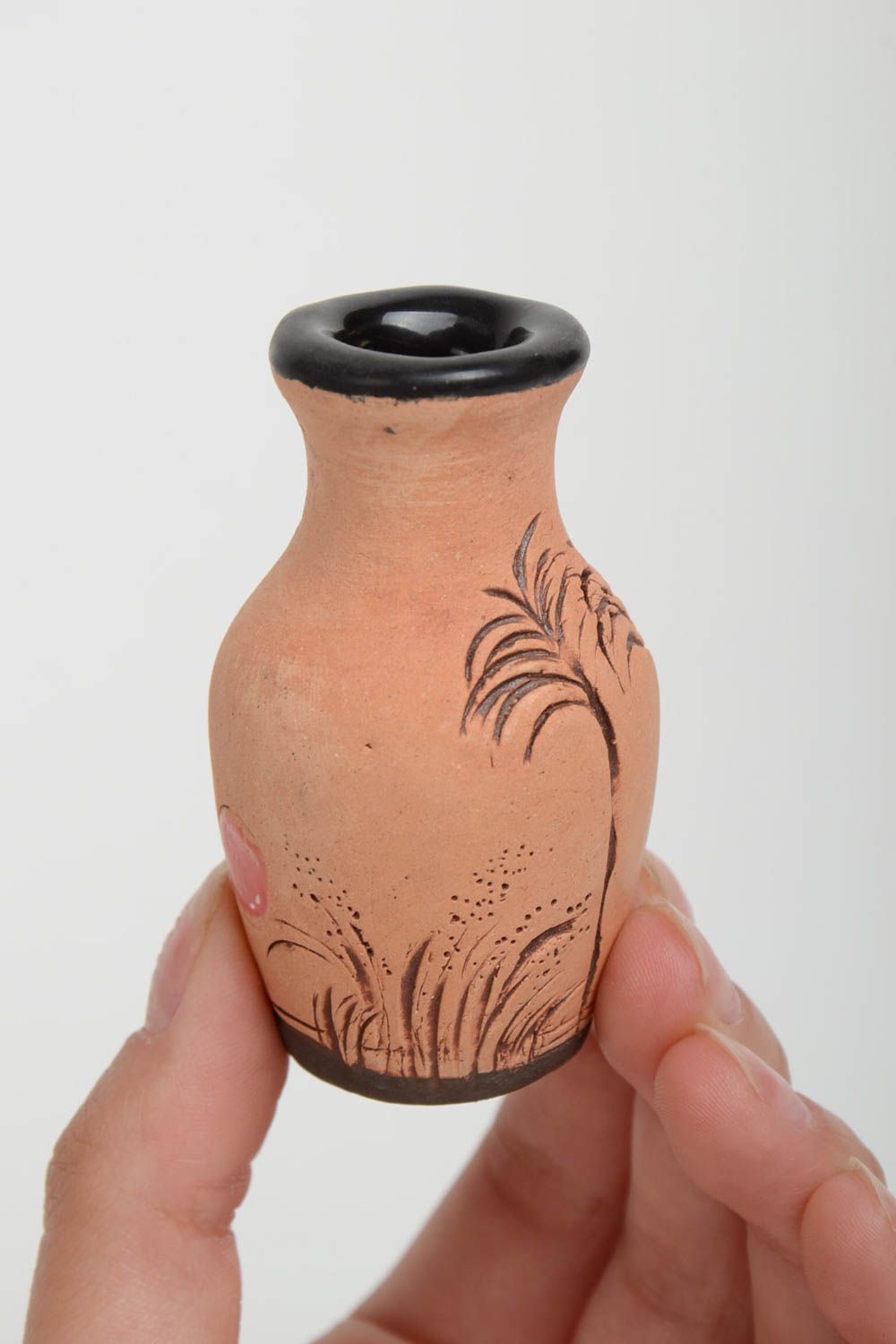 Декоративный кувшин ручной работы из глины с эмалью и глазурью маленький Закат фото 4