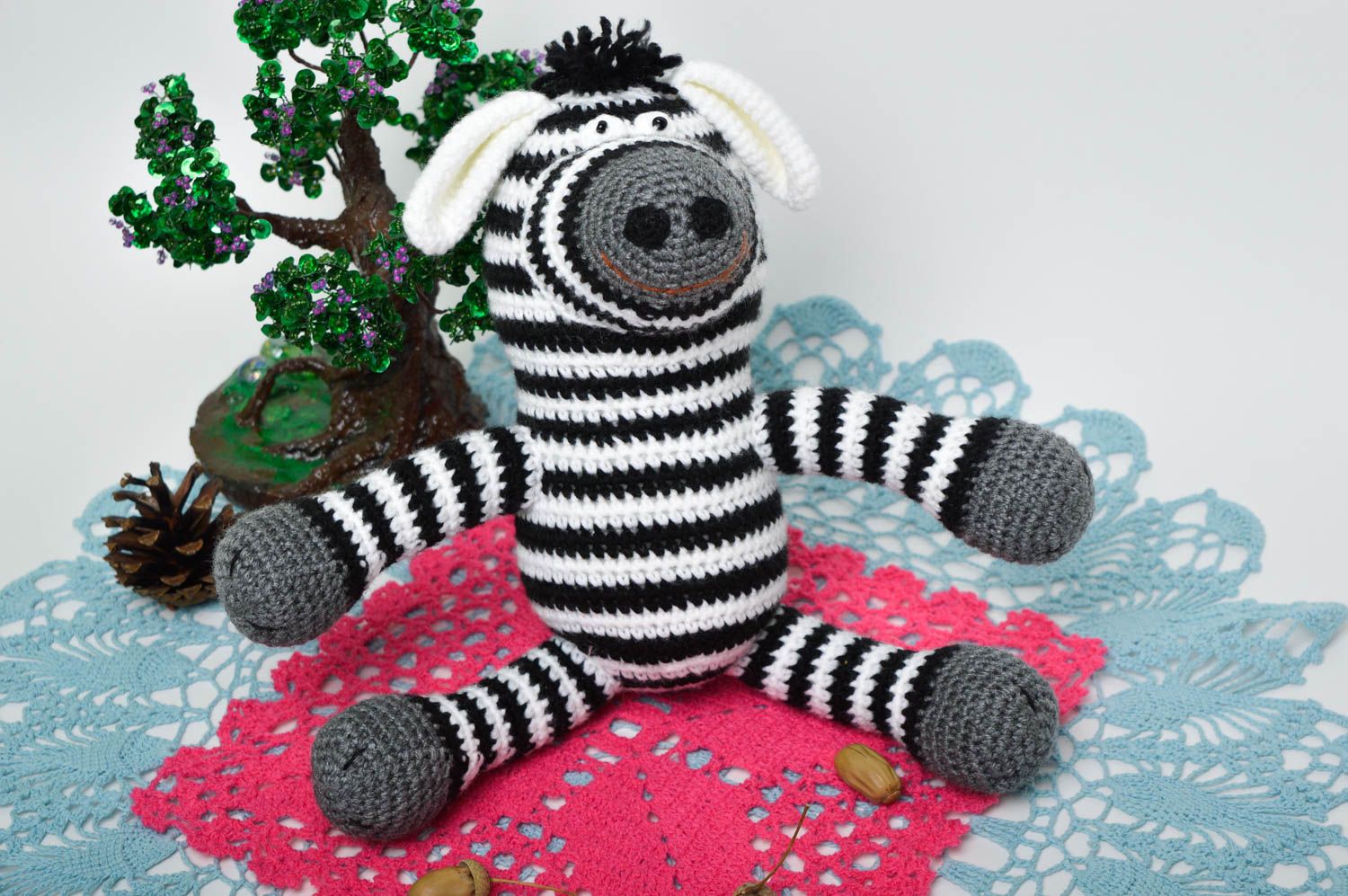 Handmade toy small zebra soft toy decorative crocheted toy striped crocheted toy photo 1