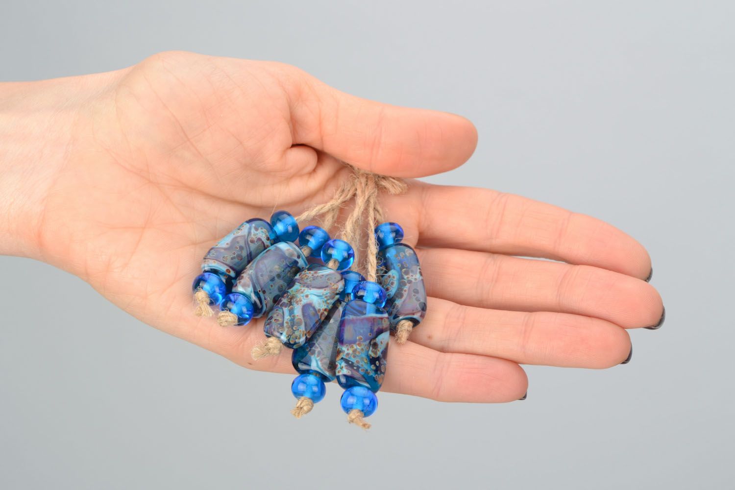 Handmade glass beads of blue color photo 4