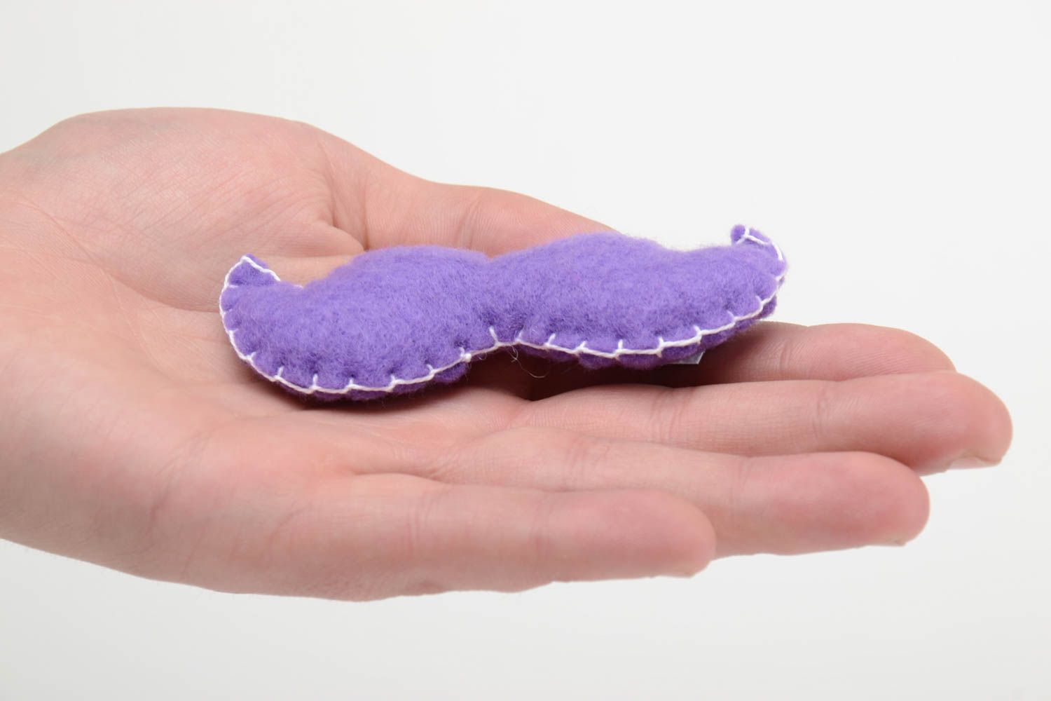 Handmade funny small soft toy fridge magnet sewn of felt violet mustache photo 5