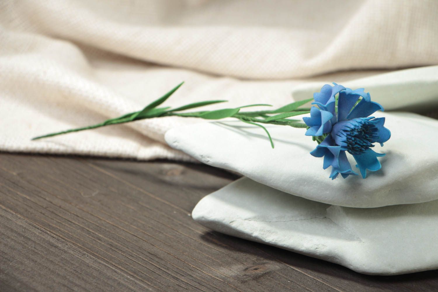 Unusual beautiful blue handmade plastic suede decorative flower  photo 1