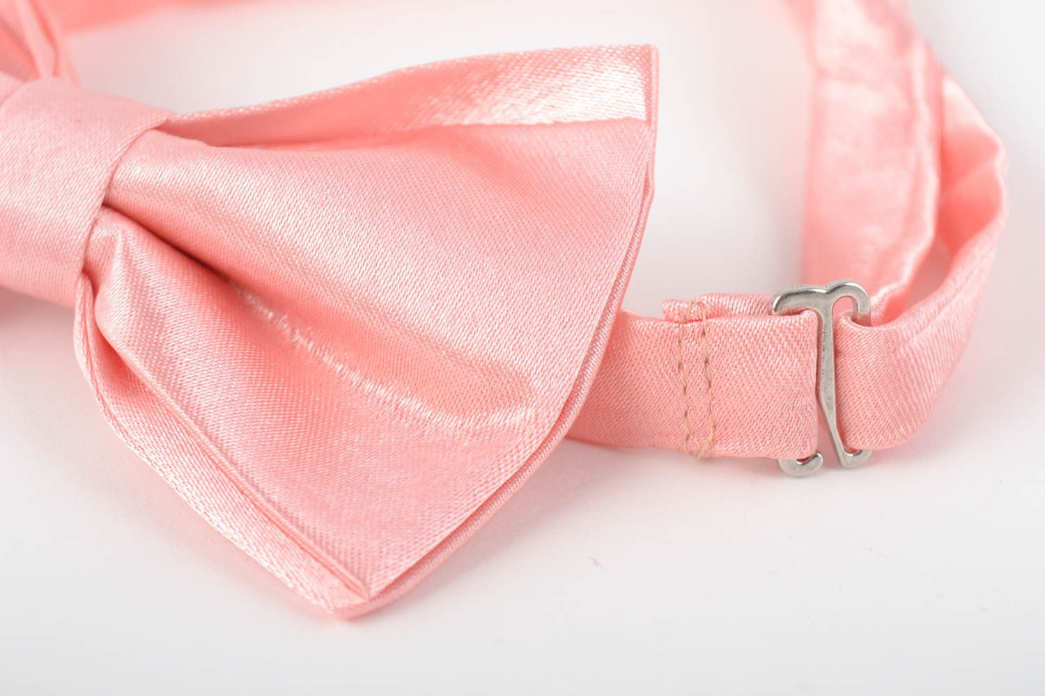 Beautiful gentle pink handmade designer fabric bow tie of adjustable size photo 2