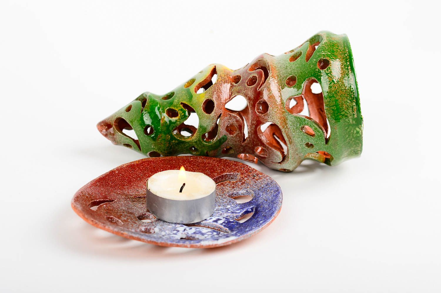 Ceramic candle holder for tea light in the shape of Christmas tree 6,3 inches, 0,44 lb photo 4