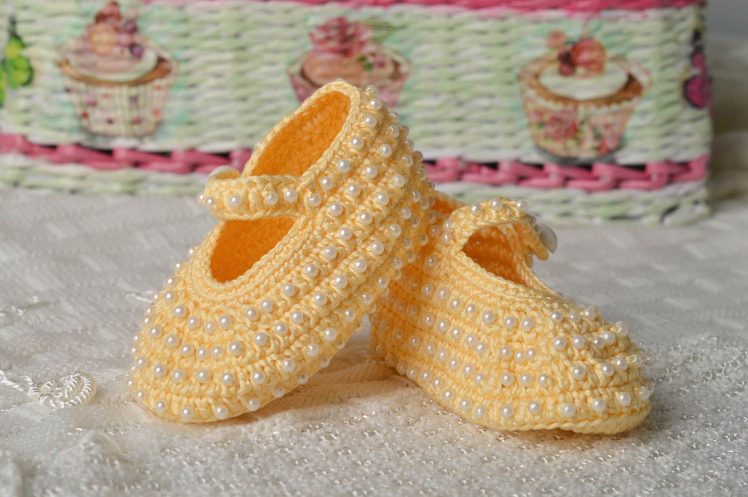 Пинетки туфельки ручной работы теплые пинетки вязаные туфельки оранжевые фото 1