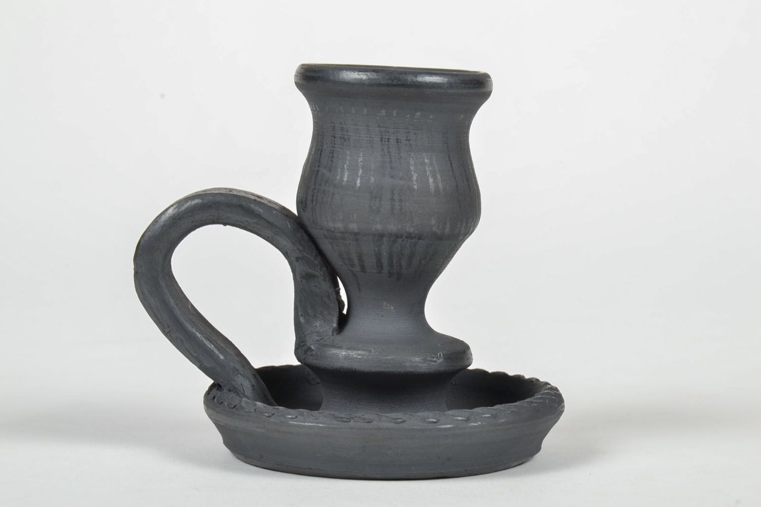 5 inch handmade black clay ceramic candlestick holder 0,61 lb photo 2
