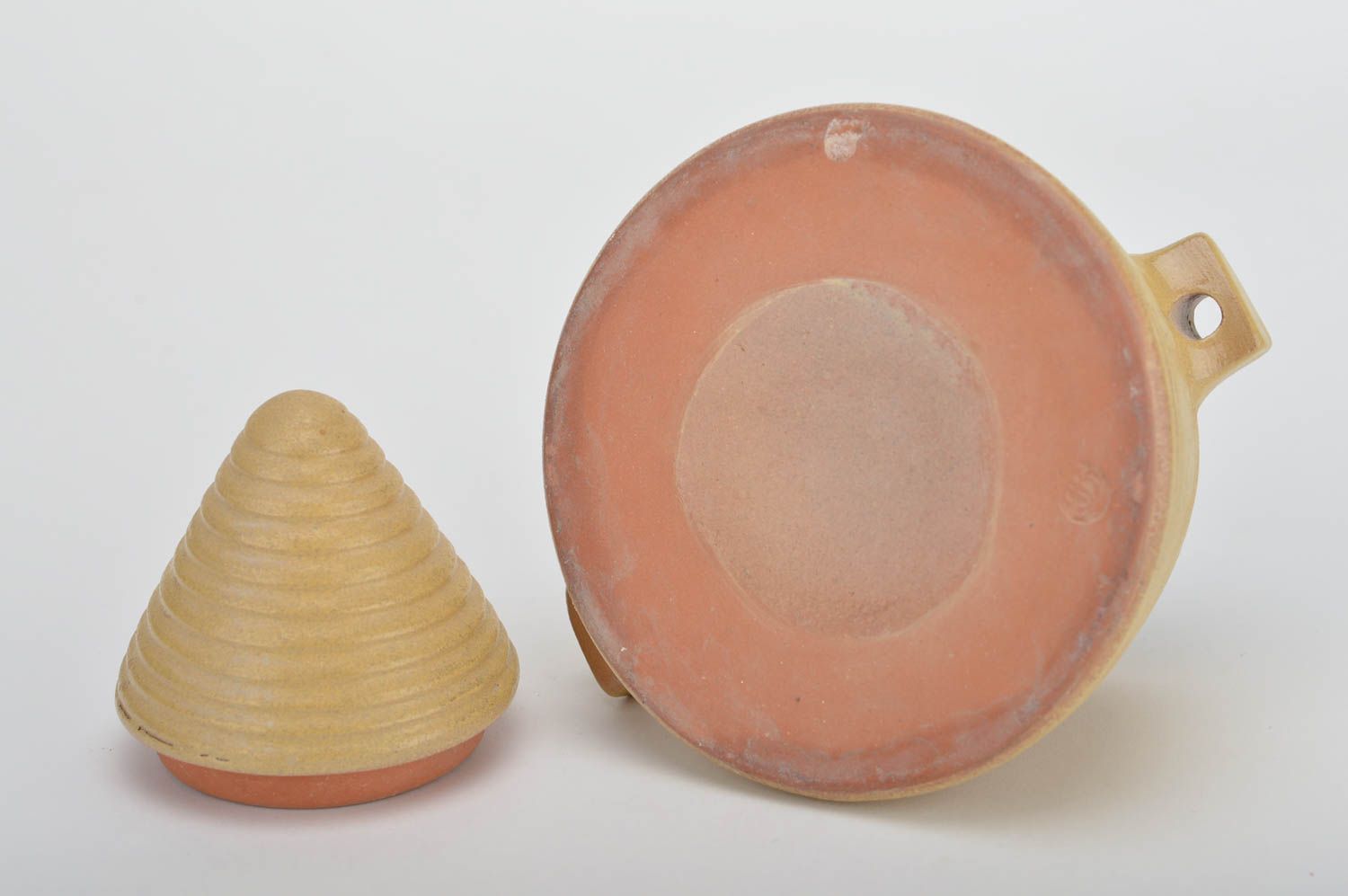 Azucarera de cerámica hecha a mano con tapa pirámide amarilla original bonita foto 5