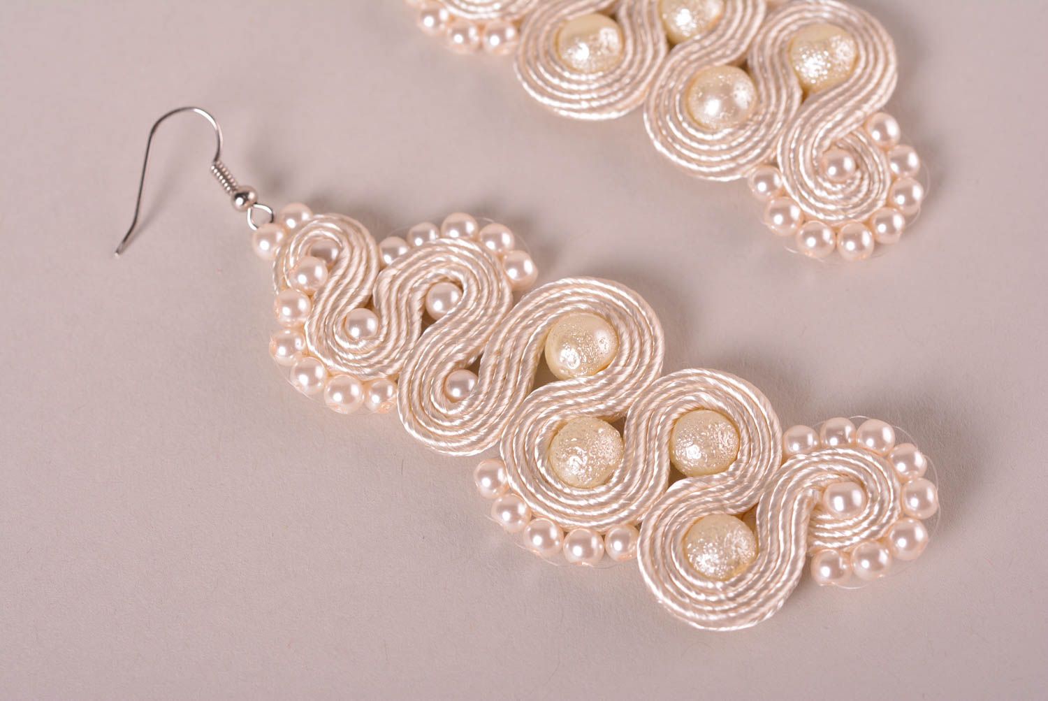 Handmade jewelry soutache earrings big white earrings charm designer earrings photo 3