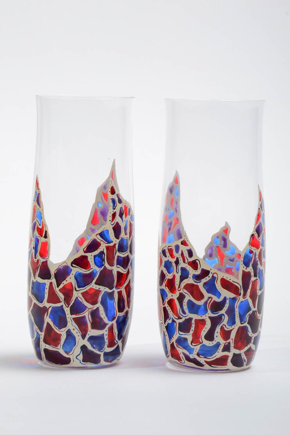 Handmade drinking glasses 2 colored wine glasses 400 ml housewarming gift ideas photo 2
