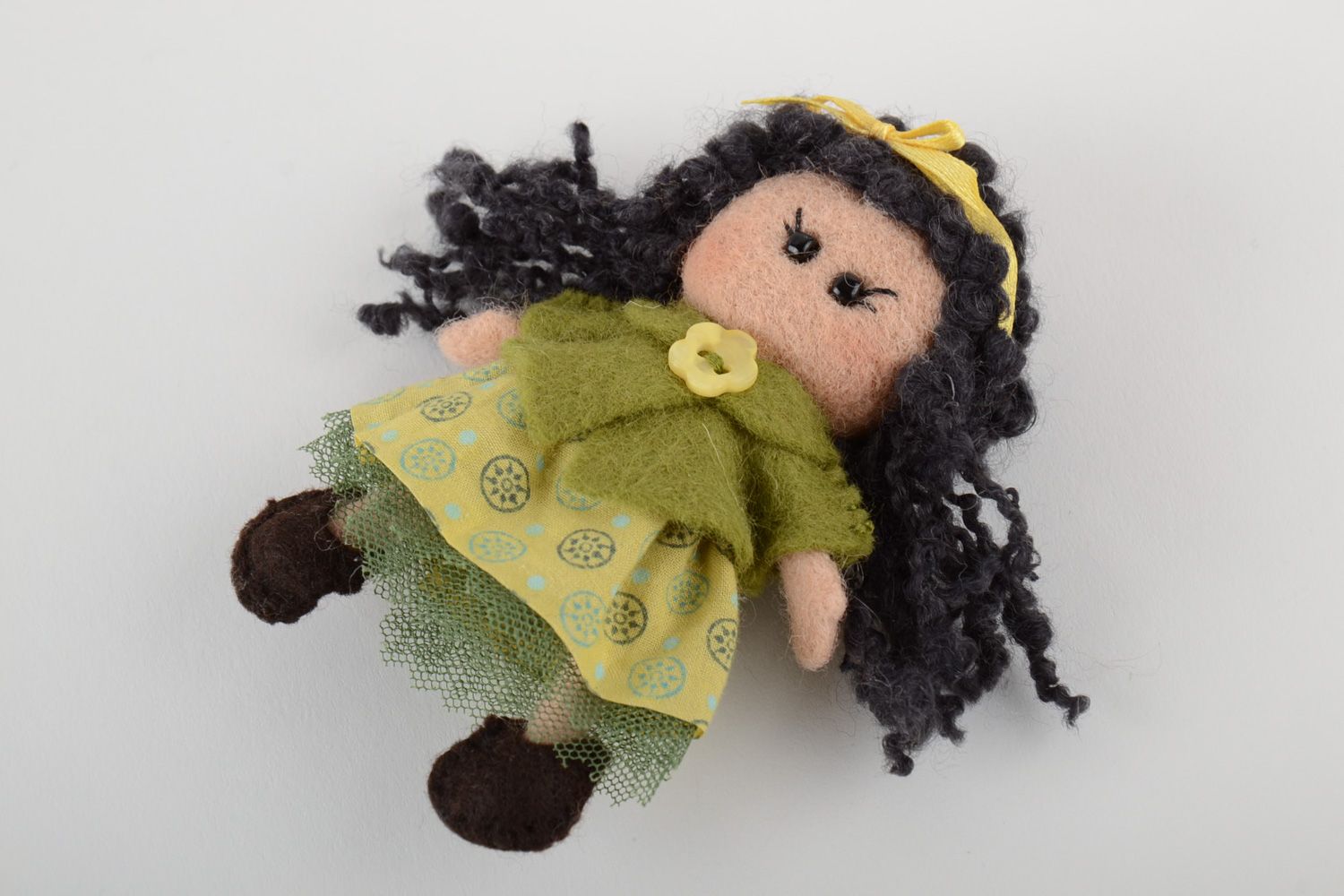 Handmade decorative fridge magnet felted of wool in the shape of little doll photo 2