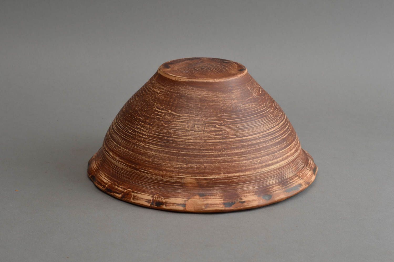 Handmade stylish ethnic ceramic tall bowl with waved edge and narrow bottom photo 4