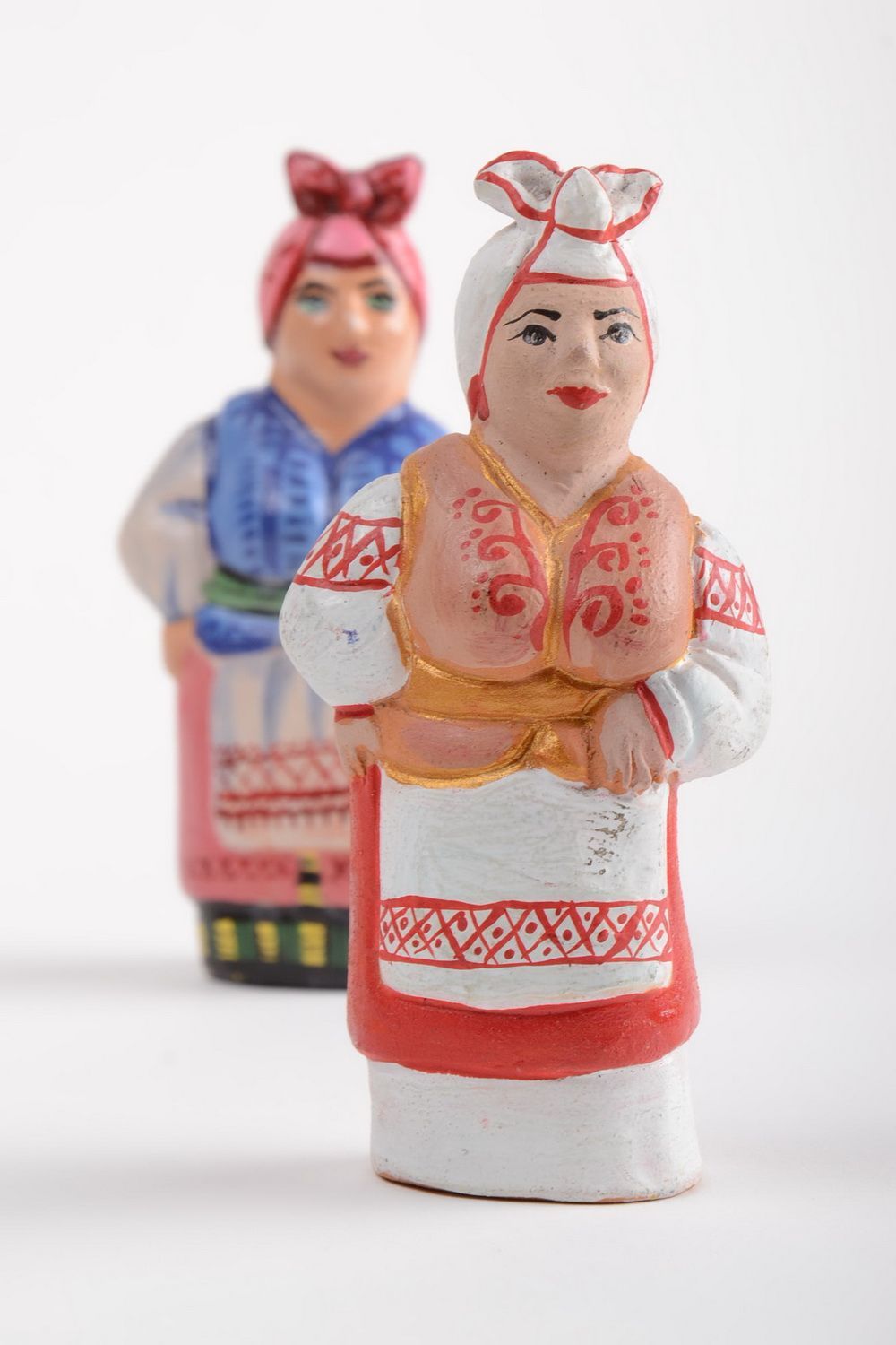 Keramik Deko Figuren Set 2 Stück mit Bemalung Handarbeit Gevatterinnen foto 4