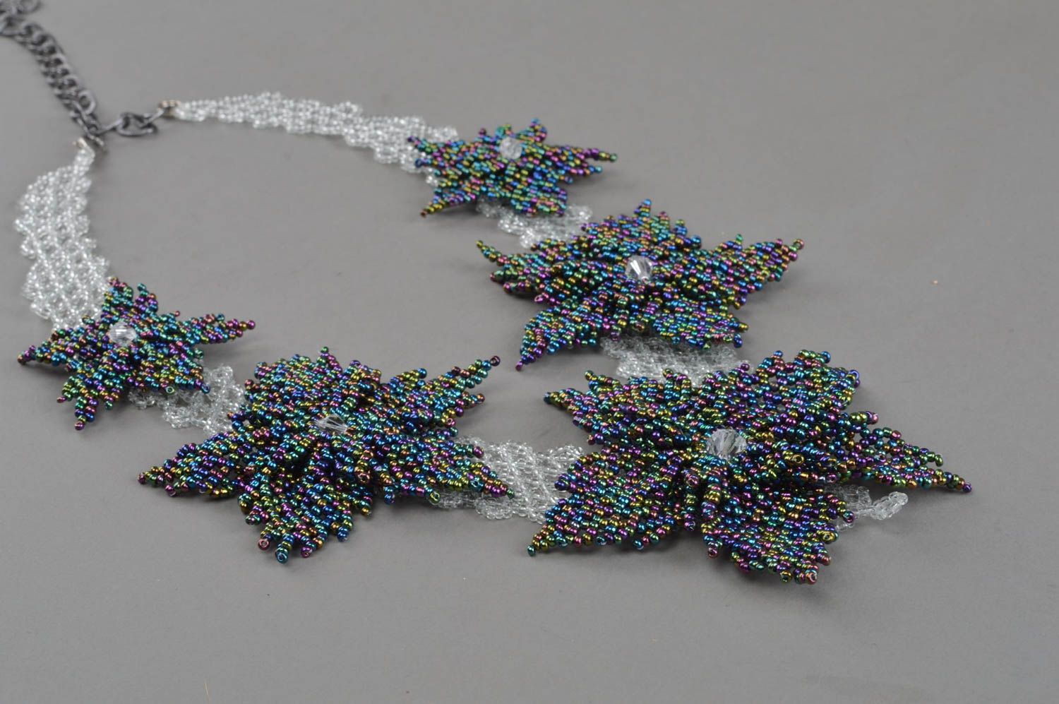 Beaded flower necklace beautiful handmade accessory for women designer jewelry photo 2